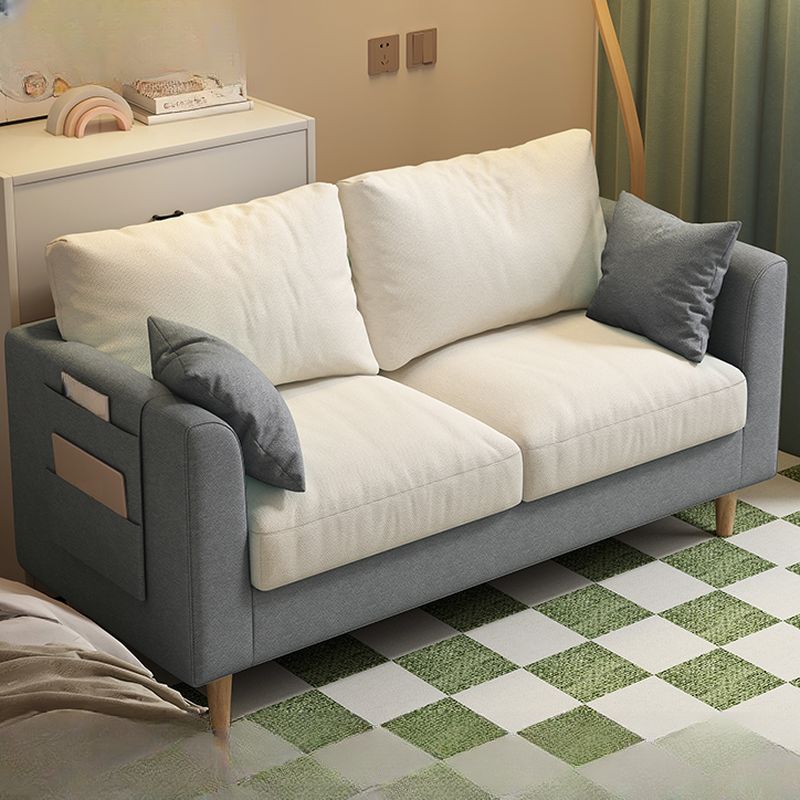 Loveseat in Flannel with Light Gray/Butter Color/Off-White Upholstery and Armrest