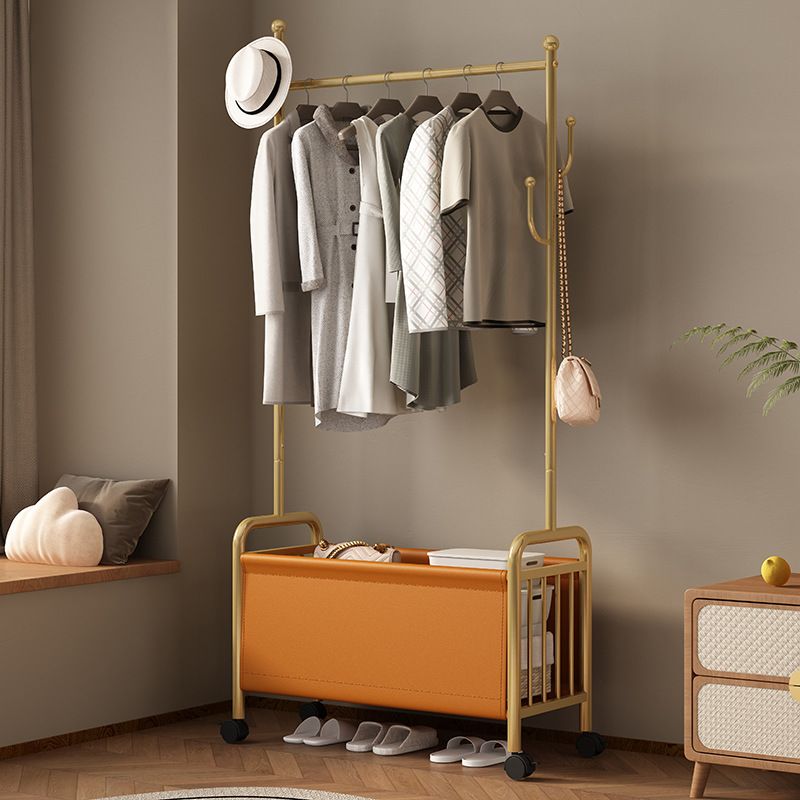 Modern Simple Style/Glam Hall Rack with Receptacle Storage, Steel Frame, 1 Basket, and Alloy Hook