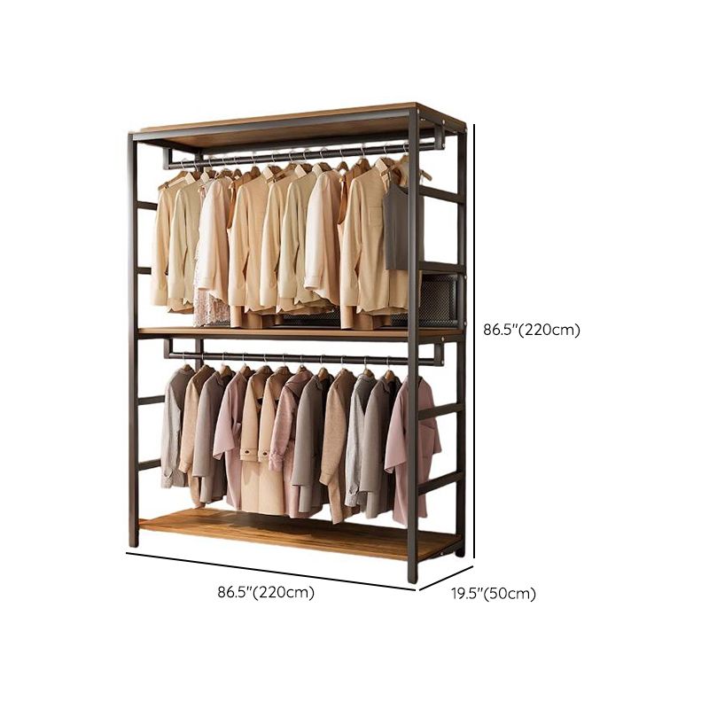 Midnight Black Simplistic Steel Hall Rack with Repository, 2 Drawers/3 Drawers, 4 Shelves/3 Shelves/7 Shelves, and Manufactured Wood Bench