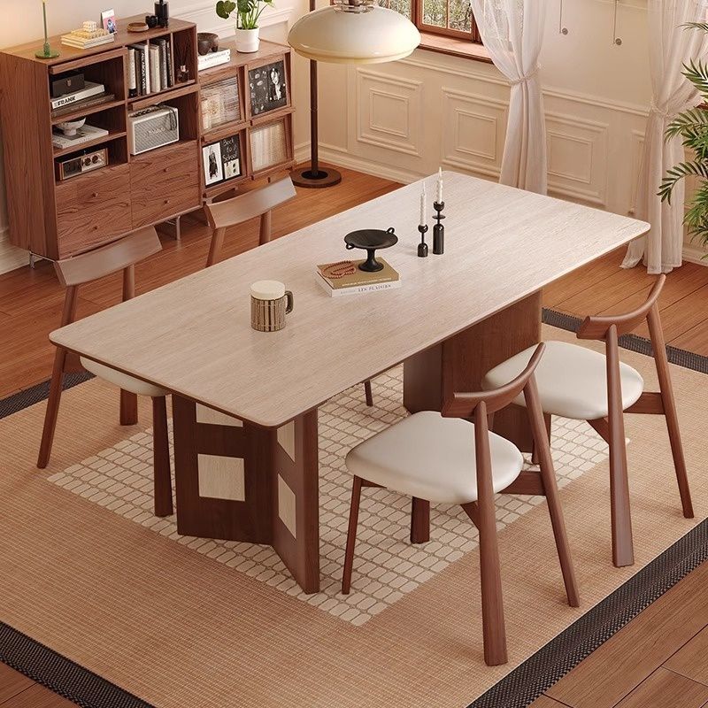 Auburn Double Pedestal Stone Kitchen & Dining Table with Scratch-proofed Sintered Stone Top for 6-seater/8 People