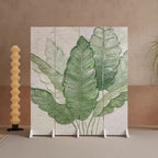Screen Divider in Sage with Opaque Light Filtration, Fold-up Natural Wood Frame, 3/4 Panels, Double Sided Print, and Independent Design