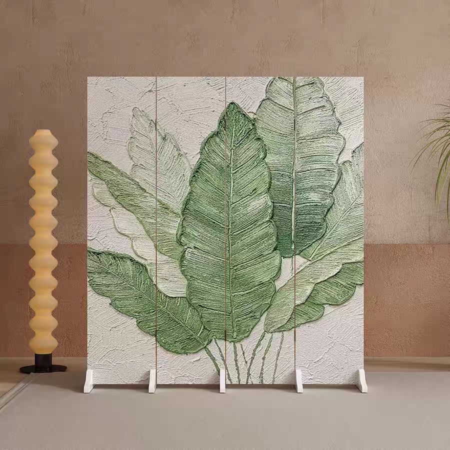 Screen Divider in Sage with Opaque Light Filtration, Fold-up Natural Wood Frame, 3/4 Panels, Double Sided Print, and Independent Design