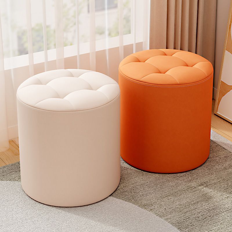 Casual Azure/Cream/Citrus Color Solid Color Vinyl Leather Rounded Decorative-stitched Standard Ottoman