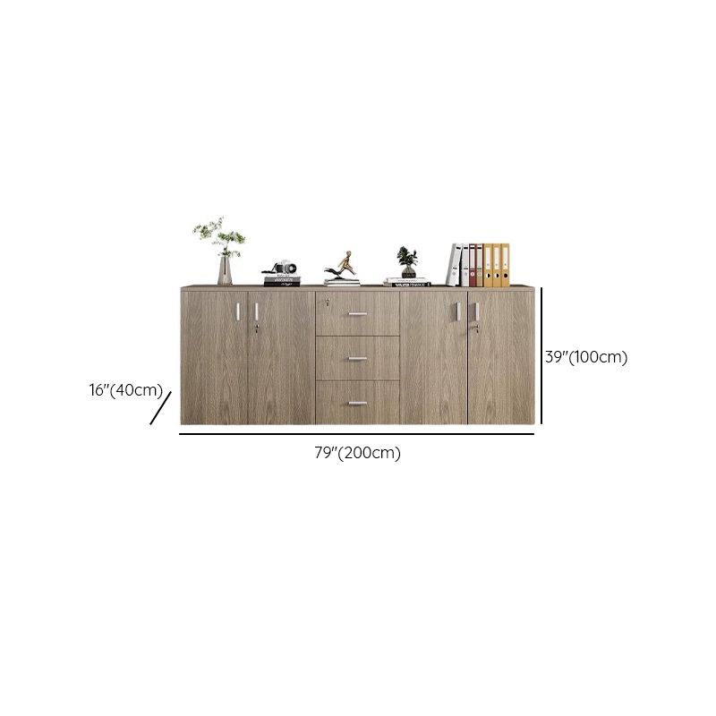 Caramel Trendy Manufactured Wood Supplies Cabinet with Shelves, Locker, Locking Door, and 2-Wide/5-Wide/4-Wide Compartments