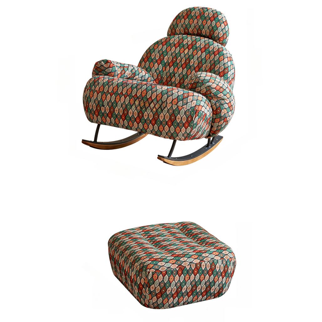 Rocking Chair Couch with Round Arm, Ottoman, Rear Back, Stationary