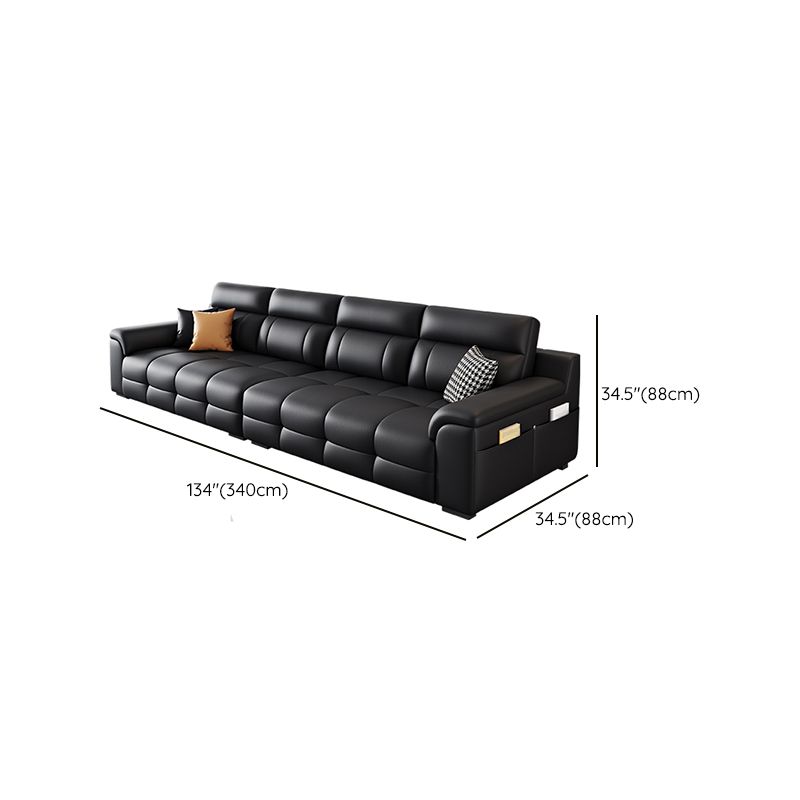 Modish Solid Color Stain Resistant Standard Sofa in Black, 4-seater/3-seater with 2 Pillows