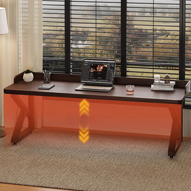 Casual Writing Desk with Easy Assembly, Scratch-proof Sleigh Base in Sepia Pine Wood with Baffle