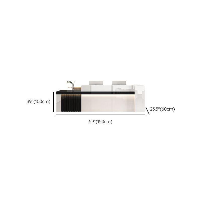 Rectangular Reception Desk with 1 Drawer, Hutch, Keyboard Tray, Cable Management in Blue/Maroon/Amber Color Manufactured Wood Top