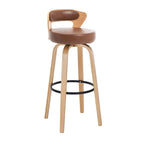 Casual Rawhide Bar Stools in Light Gray/Cream/Amber Color with Back, Turned Swivel, Round Top, and Leg Rest