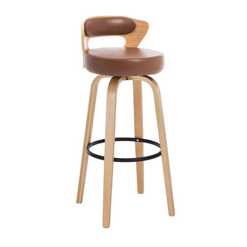 Casual Rawhide Bar Stools in Light Gray/Cream/Amber Color with Back, Turned Swivel, Round Top, and Leg Rest