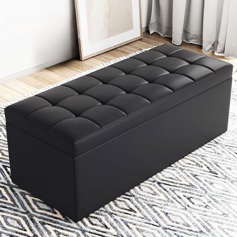 Modern Upholstered Solid Color/Grid Accent Bench Chair with Repository, Padded and Button-tufted
