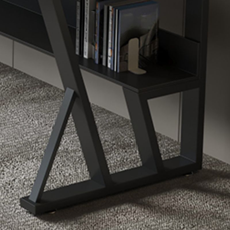 Storage Desk with Scratch-proof Durability, 2 Drawers, Sleigh Base, Exterior Shelf, Glossy Black Drawer, Slate Top