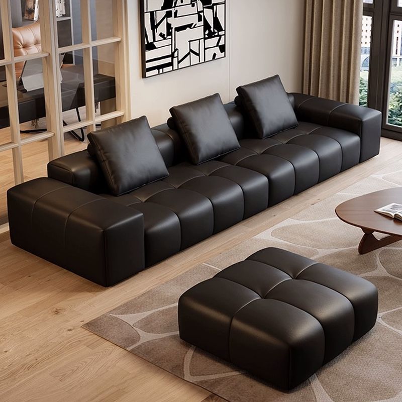 Tear Resistant Standard Sofa/Loveseat/Single Sofa in Midnight Black Genuine Leather