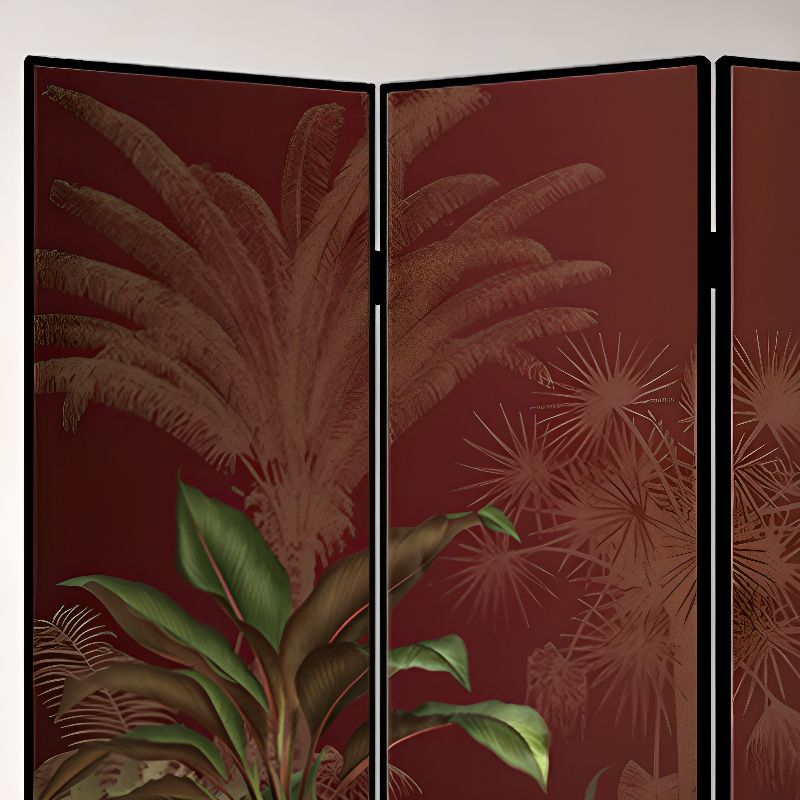Minimalist Opaque Fold-up Screen Divider with Natural Wood Frame, 4 Panels, Double Sided Print, and Independent Design