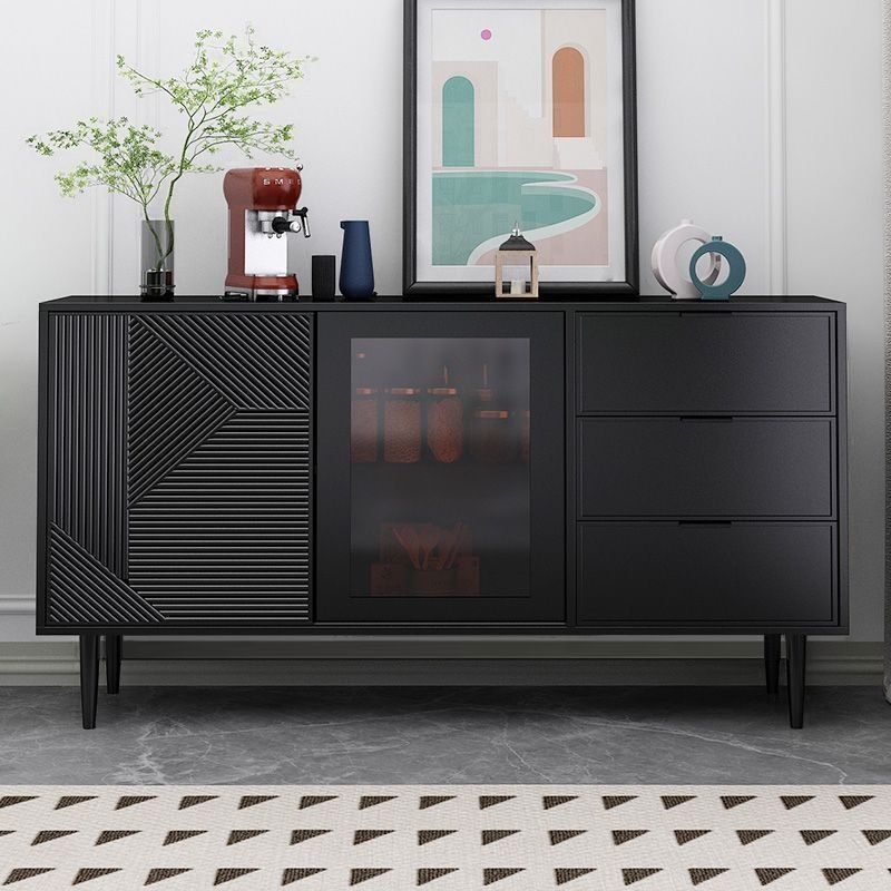 Art Deco Sideboard with 3 Drawers, Standard/Narrow Lumber Countertop, Sliding Doors, and Flexible Shelf