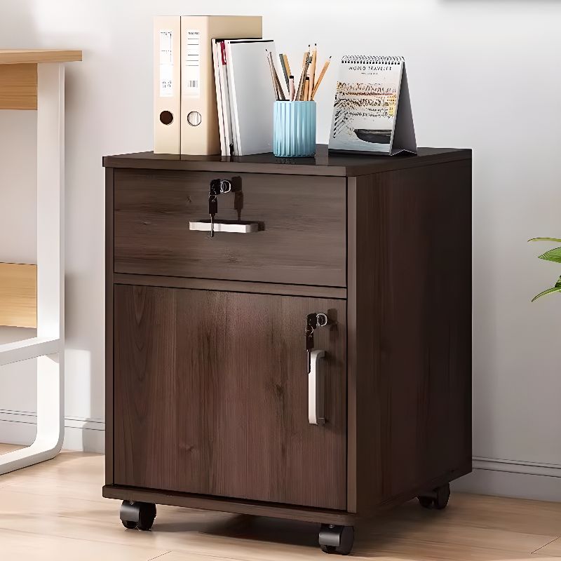 Horizontal Filing Cabinet/Vertical Filing Cabinet in Timber with Soft Close, Key Lock and Roller Wheels in a Casual Style, 2 Shelves/1 Shelf Included/Not Included