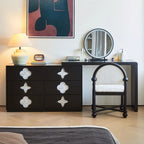 Casual Standard Vanity Set with White Chair, 6 Drawers, Laminate Frame, Standing Mirror