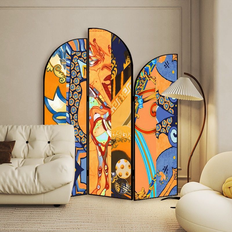 Screen Divider Minimalist Opaque Fold-up with Laminate Frame, 3 Panels, Double Sided Print, and Independent Design
