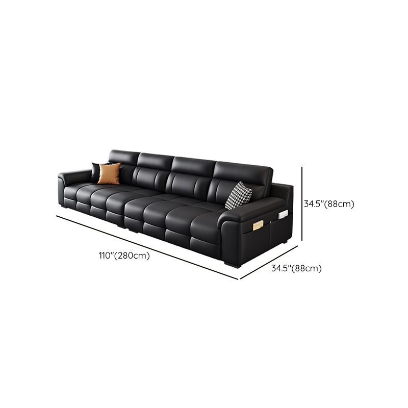 Modish Solid Color Stain Resistant Standard Sofa in Black, 4-seater/3-seater with 2 Pillows