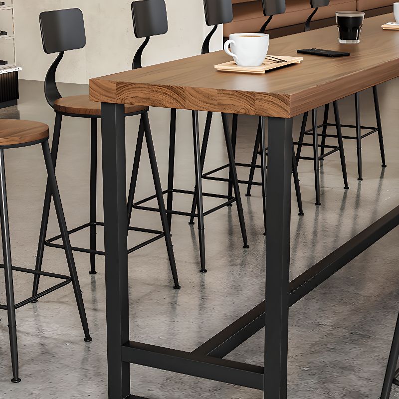 Simplistic Pub Table with Natural Wood Top and Trestle Base in Auburn/Natural Finish, Rectangle Shape with Foot Pedestal