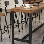Simplistic Pub Table with Natural Wood Top and Trestle Base in Auburn/Natural Finish, Rectangle Shape with Foot Pedestal