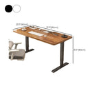 Modern Rectangular Height-Adjustable Laminate Desk in Midnight Black/Chalk/Light Brown with Cable Management and Hand-Operated Office Computer Desk