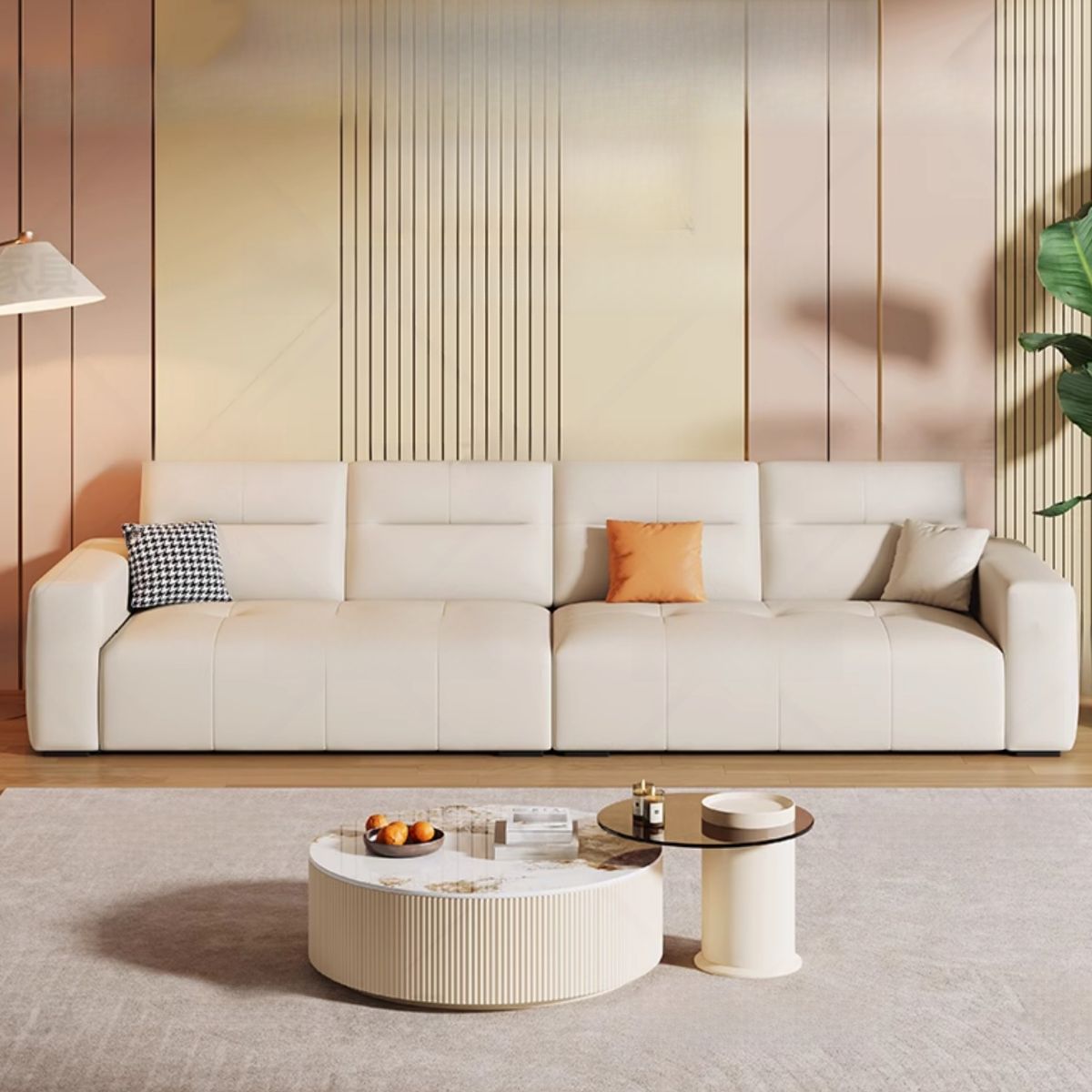Fade-proofed Standard/Single Sofa in Off-White for Drawing Room with Armrest and 3/1 Pillow