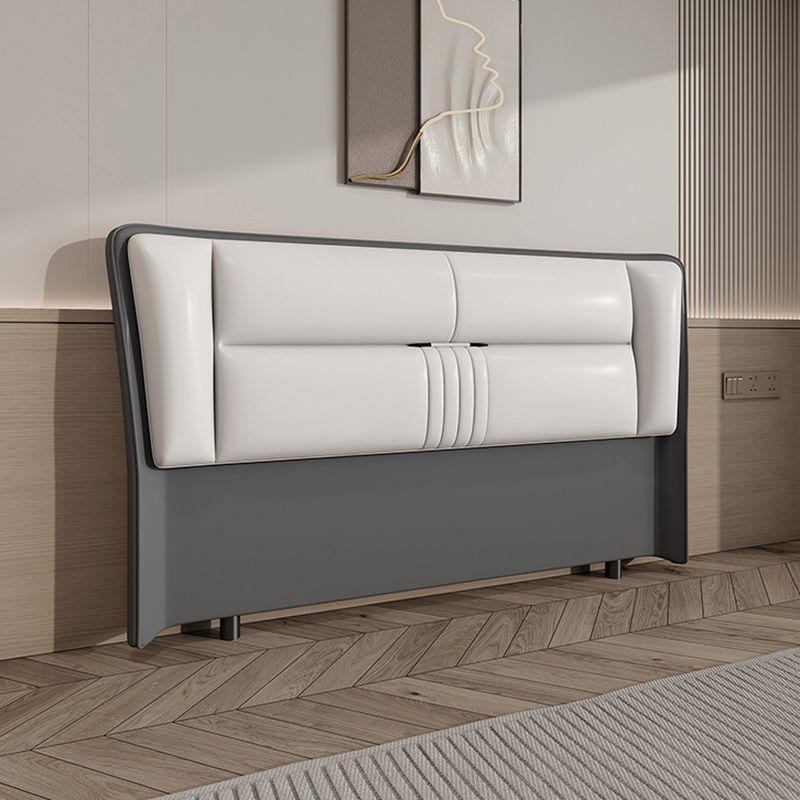 Trendy Wingback Headboard with No Distressing in Natural Wood, Rectangle Shape for Full/Queen Bed with Sponge Upholstery and Standard Height
