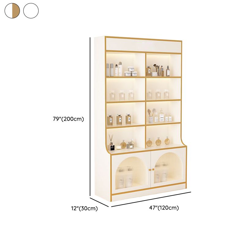 Fitted Detached Ground Display Stand in Wood with 5 Shelves, Locker and Open-air Storage in a Trendy Style