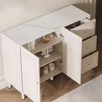 Chalk Casual Raw Wood Combo Dresser with 3 Drawers and Hutch, 3 Interior Shelves, Horizontal