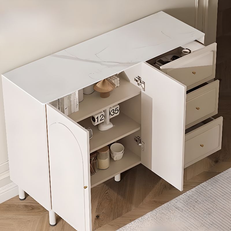 Chalk Casual Raw Wood Combo Dresser with 3 Drawers and Hutch, 3 Interior Shelves, Horizontal