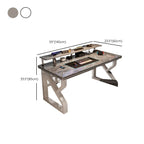 Grey/Chalk Minimalist Gaming Computer Desk with Rust Resistant Trestle Base, Exterior Shelf, Wire Management, and Stone Top