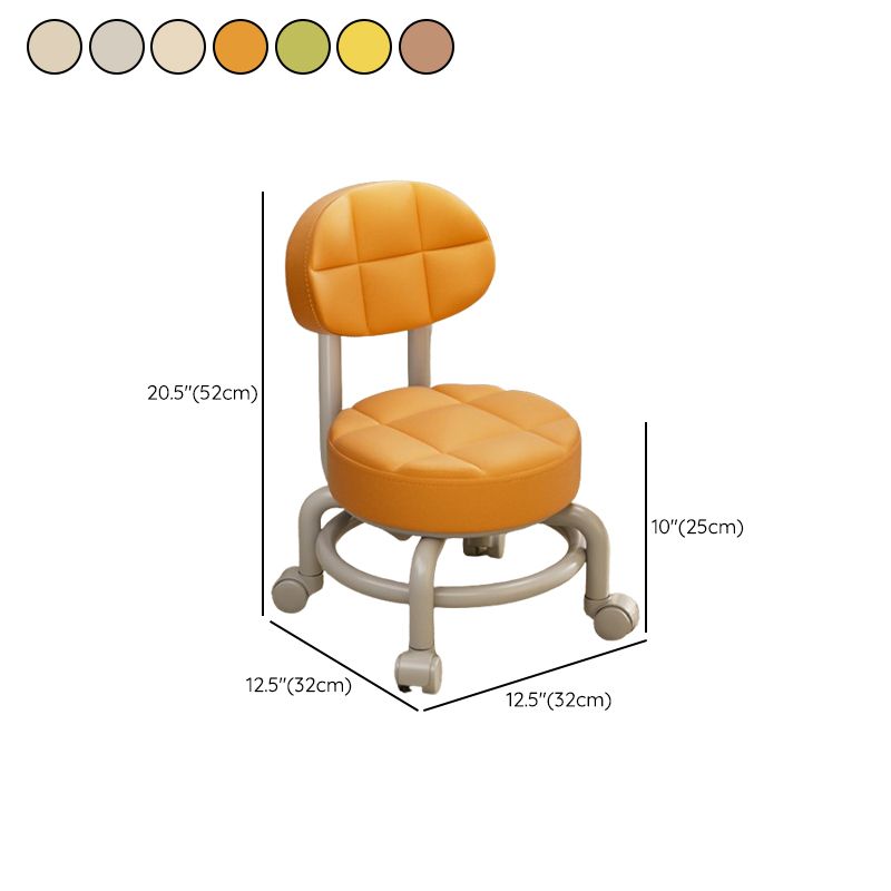 Trendy Circular Solid Color Standard Ottoman with Leatherette Upholstery in Cream/Tan/Amber Color and Rollers