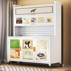 Minimalist Narrow Sideboard with Swivel Wheels, Steel Countertop, Adjustable Shelving, and 4 Doors/3 Doors