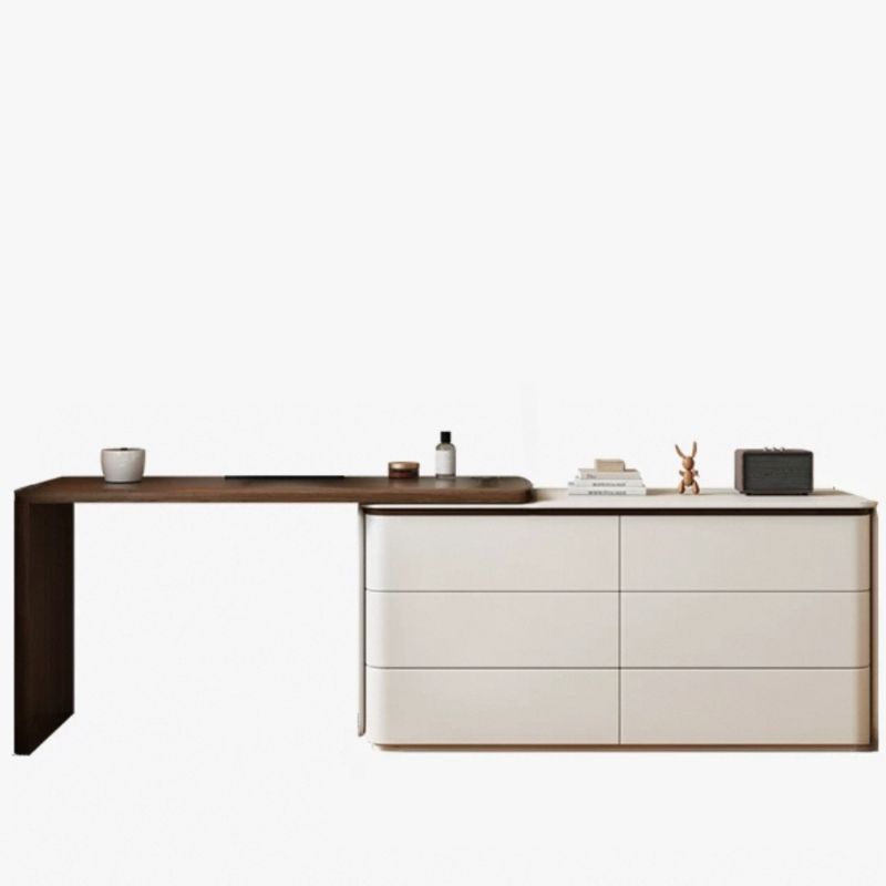 Modish Large Makeup Vanity with Laminate Table Top, 6 Drawers, and No Suspension