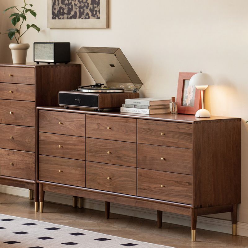 Trendy Walnut Wood Console Dresser/Semainier with 5 Drawers in Horizontal/Vertical Orientation