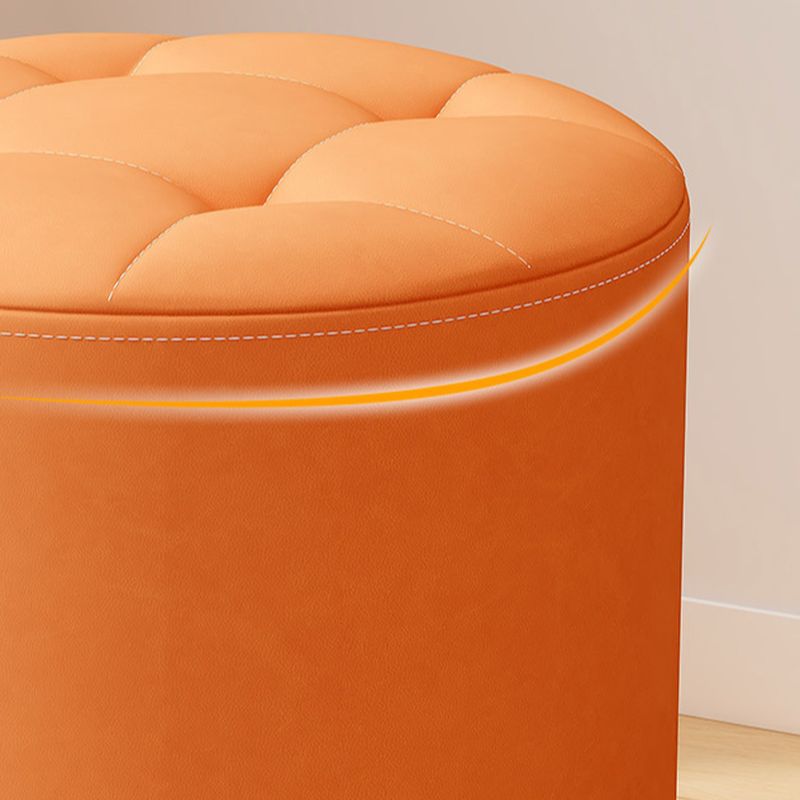 Casual Azure/Cream/Citrus Color Solid Color Vinyl Leather Rounded Decorative-stitched Standard Ottoman