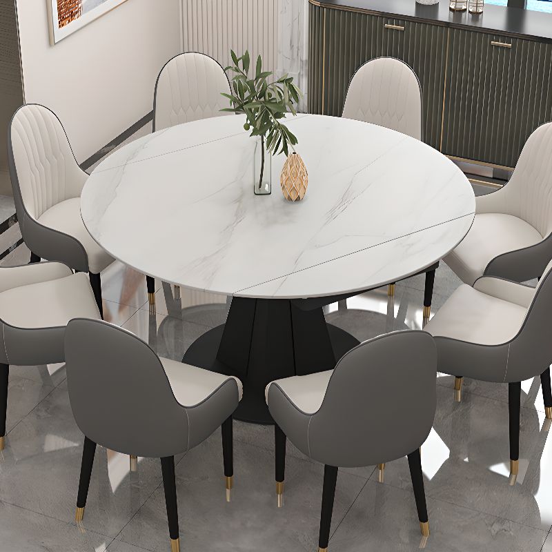 Black Plinth Base Stone Kitchen & Dining Table for 6-seater/8 People, Anti-Fouling Sintered Stone Tabletop