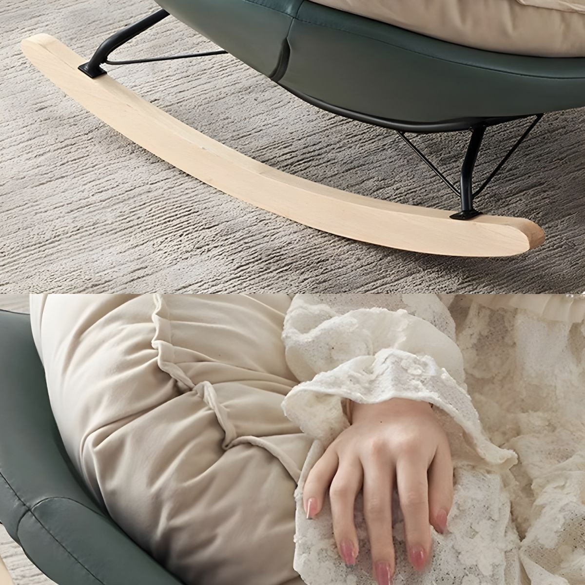 Modern Rocking Chair with Metal Frame and lint Upholstered, Solid Wood Legs and Armless Design
