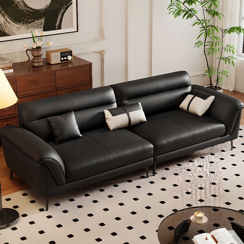 Midnight Black Standard Sofa with Armrest and 3 Pillows for Drawing Room