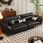 Midnight Black Standard Sofa with Armrest and 3 Pillows for Drawing Room