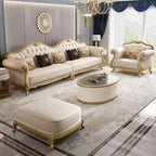 Standard Sofa with Leather Upholstery in Sand and 5 Pillows