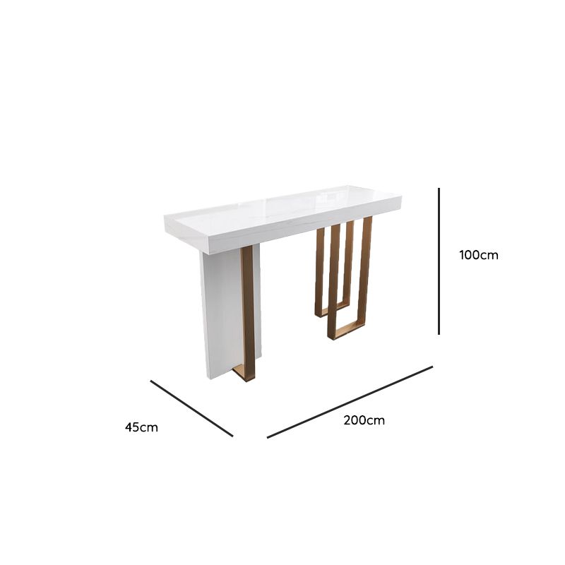 Luxurious High Top Table with White Marble Top, Dual Footing, Seating for 4/6/8, Chalk Color, Rectangle Shape