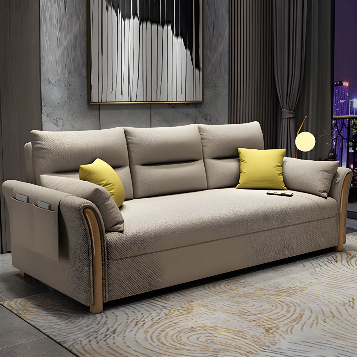Brown Convertible Settee Furniture Flared Arm Standard Bed Settee