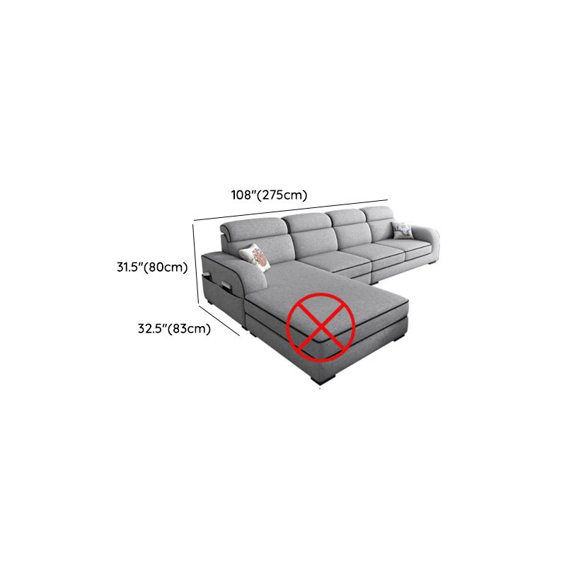 Modish Solid Color Tear Resistant Standard Sofa in Light Gray with Seats 5/Seats 4/Seats 3, Receptacle Storage, and 2 Pillows