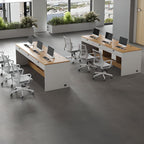 Chalk/Cocoa/Wood Color Timber Desk with Scratch Resistant Surface, Drawers, CPU Storage, Cable Management, and Front Splash