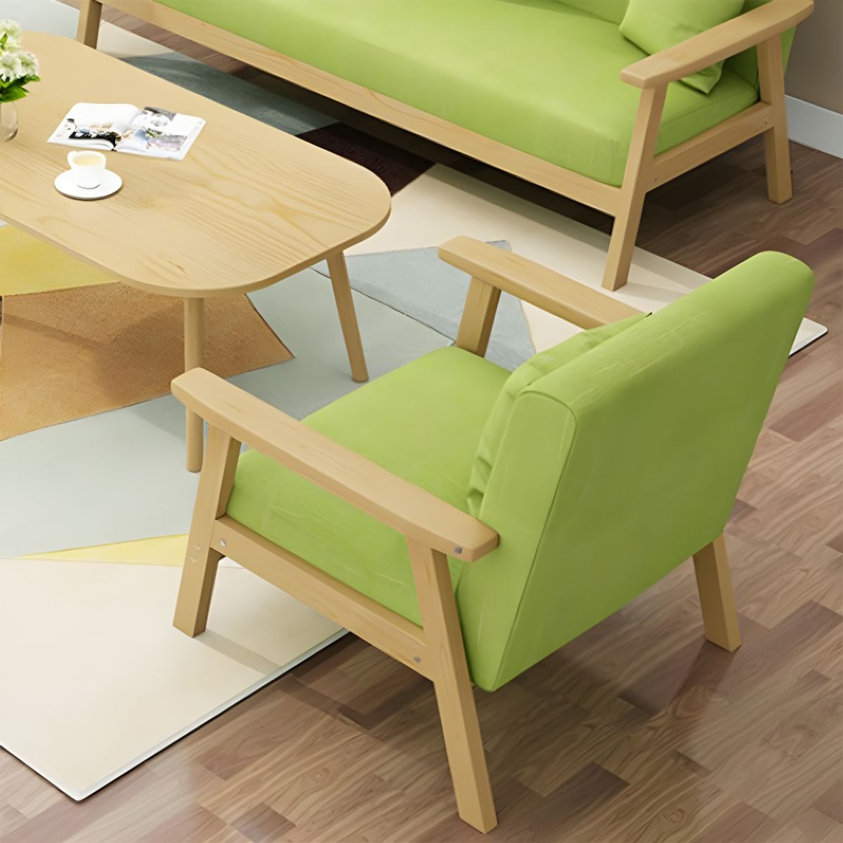 Modern Linen Small Sofa with Square Arm and Tight Back - Natural Wood Leg Color