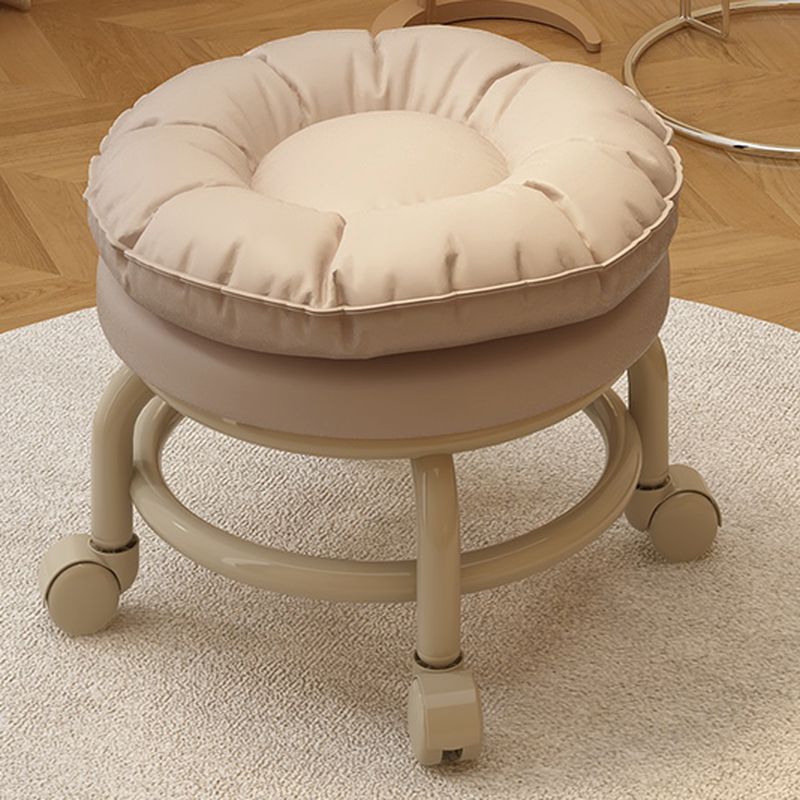 Trendy Circular Solid Color Standard Ottoman in Leatherette with Black/Dove Grey/Tan Upholstery and Rollers