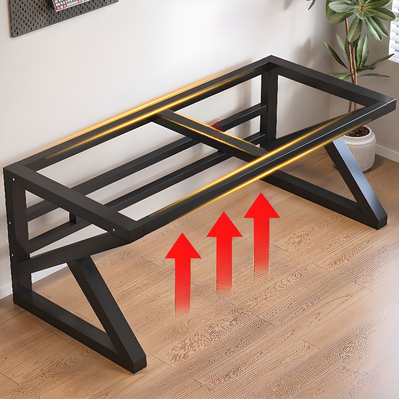 Black/Chalk Rectangular Metal Table with Cable Management, Crack Resistant Twin Support Base, and Rounded Corners