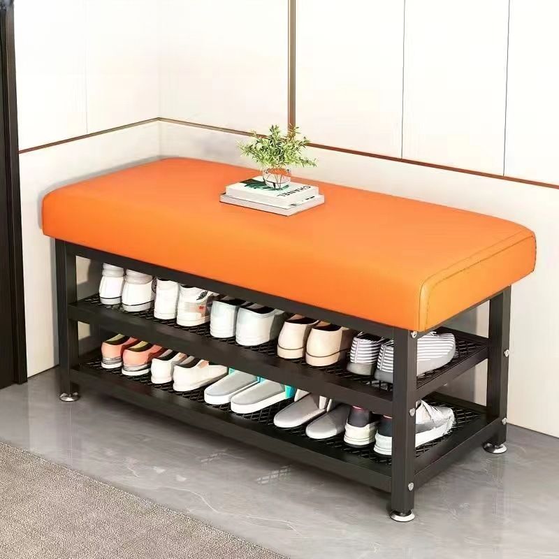 Casual Rectangle Solid Color Storage Ottoman in Light Gray/Chalk/Citrus Color with Receptacle and Metal Frame